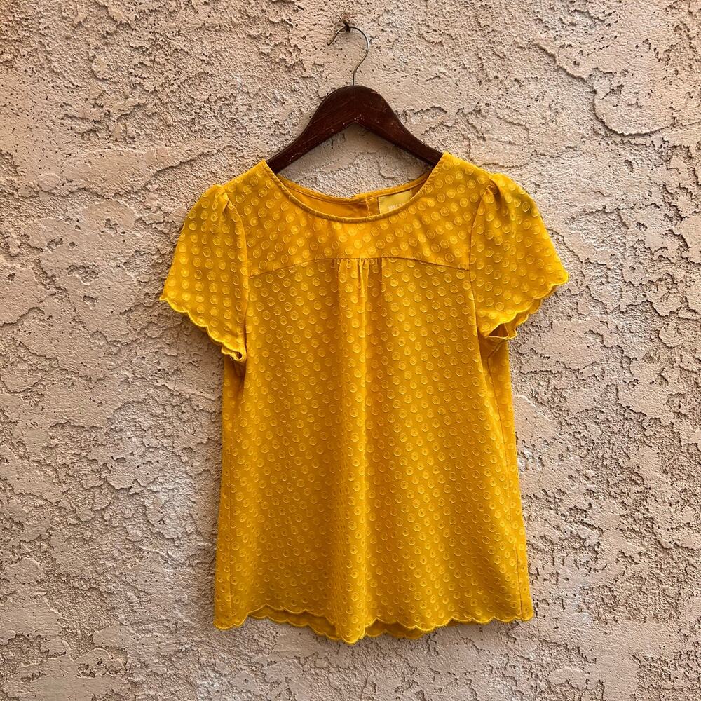 Maeve Textured Dot Flutter Sleeve Blouse Mustard Yellow Size 2